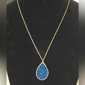 Boho Blue Beaded Drop Pendant Necklace Gold